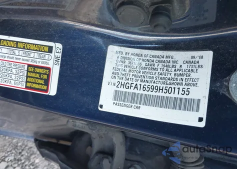 2009 Honda Civic Lx from USA, damaged, VIN 2HGFA16599H501155